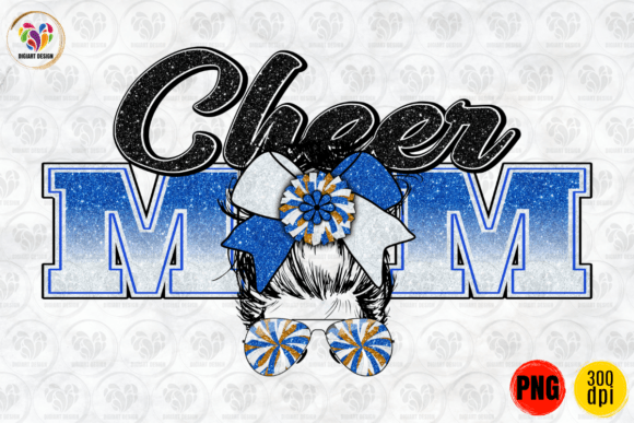 Cheer Mom PNG: Blue White Graphics for Crafts