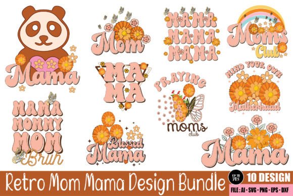 Retro Mom Mama Design Bundle: Graphics for Crafts